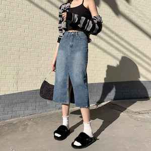 2026 Women's High Quality Vintage Denim <b>Jeans</b> Skirt Sexy High Waist Slimming Explosive Slit Wrap Hip Midi Spring Summer - Product Image 6