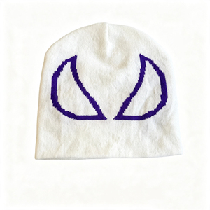 Gorro de punto jacquard con diseño de oso doble de dibujos animados, cálido para invierno, unisex, estilo urbano, con dobladillo, gorros tipo calavera al por mayor - Product Image 2