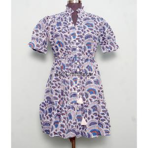 100% Cotton Knitted Women's Mini <b>Dress</b> V-Neck Short Sleeve High Waist A-Line Digital Printed Floral Washable Breathable Office - Product Image 2