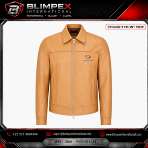 Chaqueta de cuero unisex OEM de alta calidad, personalizable en color, con cuello puntiagudo, cremallera bidireccional, estilo casual y moderno, con bolsillos con ribete, Blimpex. - Product Image 4