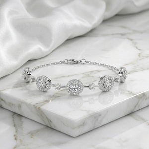 2.00CTW Round Oval Halo-<b>Set</b> Diamond Station Bracelet - Product Image 1
