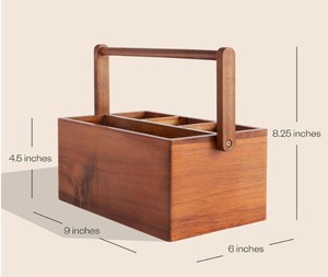 Acacia Wood Utensil <b>Caddy</b> with Handle Compartment Flatware Cutlery Holder For <b>Kitchen</b> Counter Picnic Party Supply Wholesale - Product Image 3