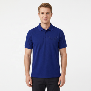 Polo en coton bleu à manches courtes avec logo brodé sur le devant, tissu Oxford décontracté pour homme, respirant, coupe classique - Product Image 5