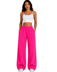 Women Neon Pink <b>Wide</b> <b>Leg</b> Sweatpants High Waist Loose Fit Casual Fleece Jogger <b>Lounge</b> <b>Pants</b> Streetwear Wear - Product Image 1