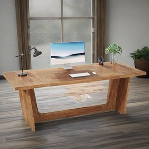 70.87-Inch Executive <b>Solid</b> <b>Wooden</b> Pedestal Large Home Office Industrial Wood Study Writing Table Computer <b>Desk</b> for Home Office - Product Image 2