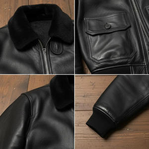 Veste en cuir avec col en fausse fourrure – Veste de motard vintage personnalisée en cuir véritable, design classique, lisse et tendance pour homme - Product Image 6