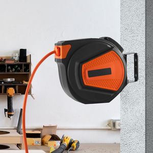 Enrouleur de tuyau d'air rétractable hybride 3/8 x 50 pieds 300 PSI pour compresseur d'air, fixation plafond/mur, avec cliquet et 5 mètres de câble intégré - Product Image 4