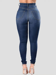 <span class=keywords><strong>Jean</strong></span> en denim vintage de haute qualité pour <span class=keywords><strong>femme</strong></span>, taille haute, extensible, coupe skinny, avec trous effet vieilli, respirant et confortable - Product Image 3