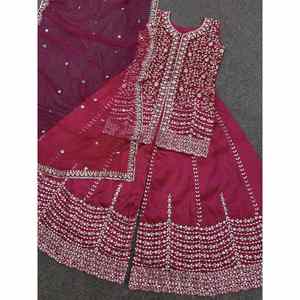 ผ้าไหมแบบโมโนปักเรียงตามลำดับสำหรับนักออกแบบวังกับลูกพีช Dupatta - Product Image 3