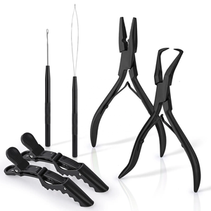 Nouvelles pinces professionnelles en acier inoxydable pour extensions de cheveux, aiguille à boucle pour perles, outil de tirage, kit d'outils pour micro-anneaux, usage commercial - Product Image 3