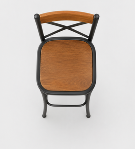 Modern Wooden Bar <b>Stool</b> Backrest and <b>Seat</b> Close Up with Black Metal Frame Premium Wood Grain Industrial Furniture Design - Product Image 3