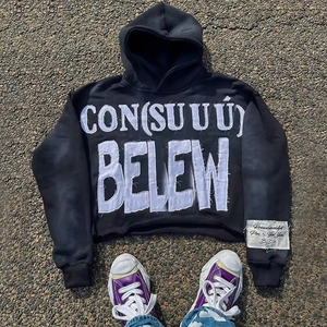 Sudadera con Capucha Oversize para Hombre, Estilo Urbano, con Bordado Desgastado, Gráfico Personalizado, de Gran Gramaje, Ropa Casual - Product Image 1