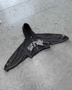 Sudadera con capucha vintage lavada al por mayor para hombre, con parche bordado de letras góticas, de felpa francesa gruesa, corte holgado, de fábrica - Product Image 6