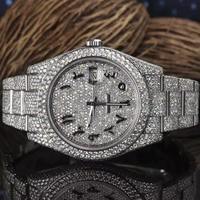 Reloj de Diamantes Moissanite de Alta Gama para Hombre, Completamente Cubierto de Piedras, con Elegante Esfera con Patrón Morado y Aspecto Lujoso y Moderno
