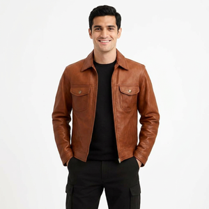Chaqueta de cuero para motocicleta a precio mayorista, personalizada, de moda, ajustada, para hombre, con marca OEM. - Product Image 1