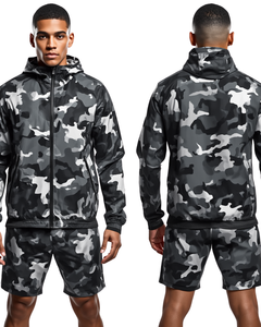 Ensemble court coupe-vent camouflage urbain pour homme, vêtements de sport, séchage rapide, à capuche, léger, polyester, tenue d'été - Product Image 1