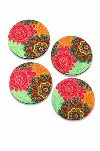 Juego de posavasos de MDF esmaltado hechos a mano de primera calidad con soporte metálico decorativo para decoración de mesas de lujo en el hogar y la oficina. - Product Image 1