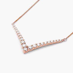 Collier en diamant cultivé en laboratoire certifié IGI, forme en V, or rose 14 carats, collier barre en diamant, bijoux fins élégants, cadeau - Product Image 3