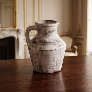 Antique Whitewashed <b>Ceramic</b> Jug <b>Vase</b> with Single Handle Rustic Pottery for Home Decor - Product Image 2