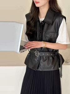 Chaleco de Motocicleta para Mujer de Cuero Genuino, Cuello en V, Resistente al Viento, Ecológico y Transpirable - Product Image 2