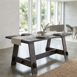 Premium wooden mykonosh dining table minimalist <b>solid</b> dark reclaimed <b>wood</b> kitchen meal <b>desk</b> natural textured top surface spacing - Product Image 2