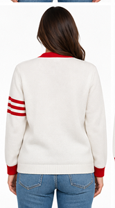 Cardigan en tricot personnalisé pour femme, col en V, boutonné, manches longues, bordure contrastante, style preppy, coupe classique, marque privée - Product Image 5