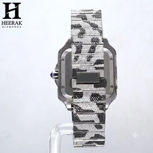 Reloj de pulsera cuadrado estilo Santos con diamantes en blanco y negro y patrón de camuflaje Iced Out para hombre, reloj personalizado estilo Hip Hop Bust Down - Product Image 2