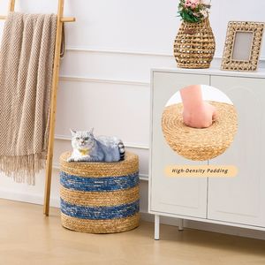 Pouf Contenitore Quadrato in Giacinto d'Acqua Intrecciato a Mano per Arredamento e Seduta - Product Image 5