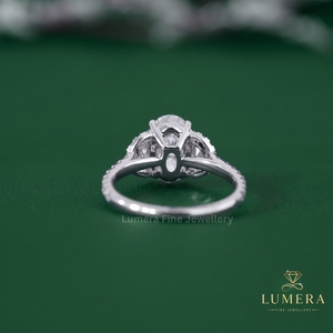Fine Jewelry Oval Diamond <b>Ring</b> With Half <b>Moon</b> Side <b>Stones</b>, Intricate Pave Halo, IGI Certified Center Diamond Promise <b>Ring</b> - Product Image 4