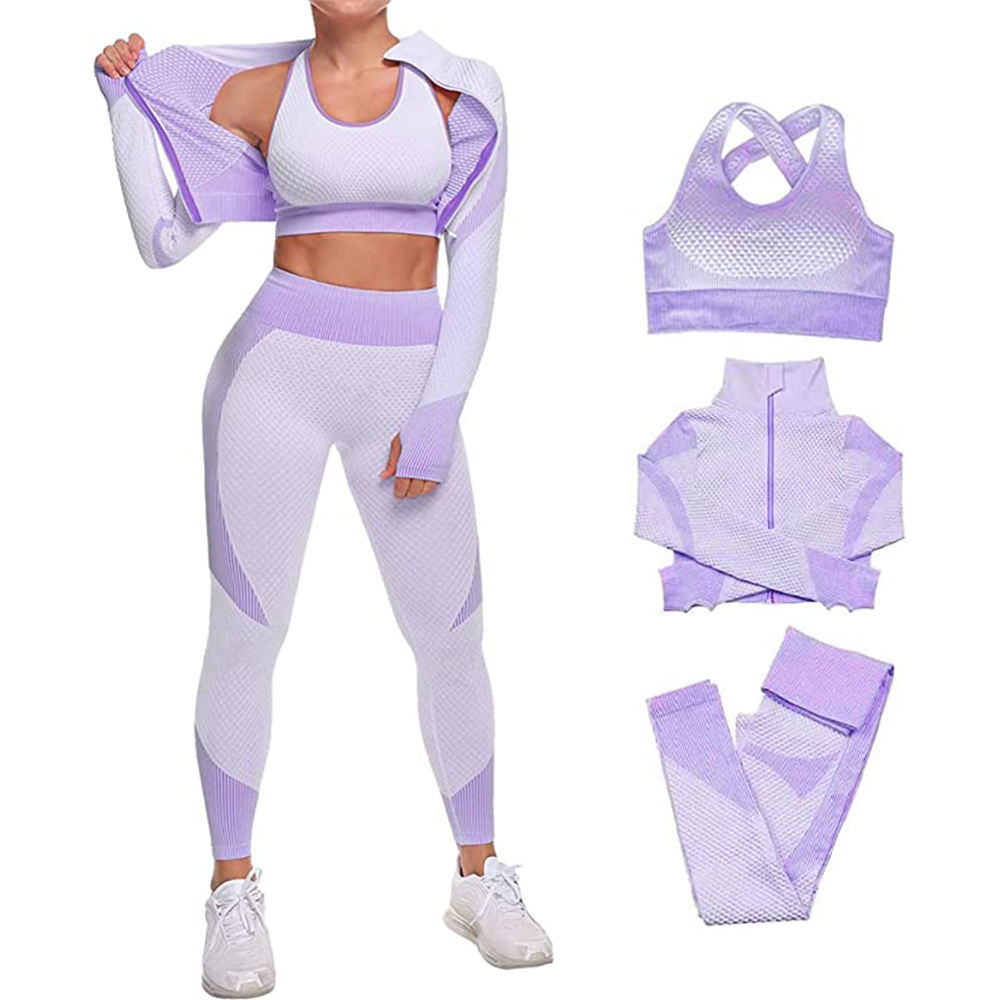 Yoga 3 Pcs Seamless Sets Plus Size Quick Dry Breathable Tight Running Shock-Proof High Waist Sports Set for Women Outdoor