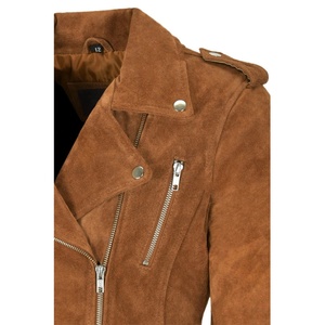 Women's Brown <b>Suede</b> Moto <b>Jacket</b> Turn-down Collar Full Sleeve Zipper Closure Autumn Style Sample Service Available - Product Image 4