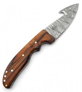 Cortador de Cuerdas de Acero de Damasco Hecho a Mano, Herramienta Utilitaria con Mango Ergonómico de Madera y Decoración Metálica - Product Image 5