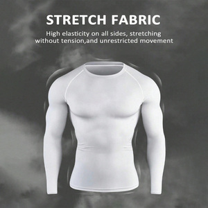 T-shirt de compression à manches longues noir pour homme, col rond, séchage rapide, couleur unie, vêtements de sport, coupe classique, toutes saisons - Product Image 3