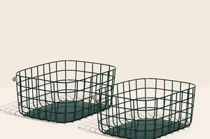 Metal Wire <b>Storage</b> <b>Basket</b> <b>Rectangle</b> Shape Rustic Style With Handles For Cleaning Supplies - Product Image 3