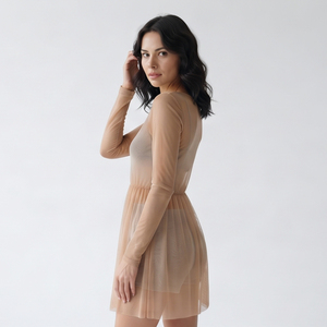 Custom Color Sheer Mesh Mini <b>Dress</b> 100% Polyester Stretchable Transparent Long Sleeve Sheer Mesh A Line Party <b>Dresses</b> - Product Image 5