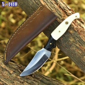 OEM DIY Damascus Steel Fixed Blade Hunting/Skinning <b>Knife</b> Straight Edge <b>Bone</b> <b>Handle</b> | Outdoor Camping <b>Knife</b> Leather Belt Sheath - Product Image 1