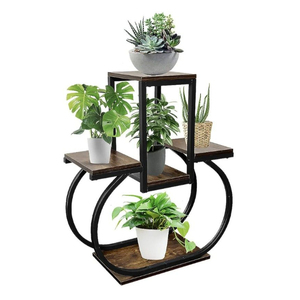 Support de plantes d'intérieur moderne à 5 niveaux en forme de cœur, en métal et bois, porte-pots de fleurs multi-niveaux, présentoir gain de place pour balcon - Product Image 1
