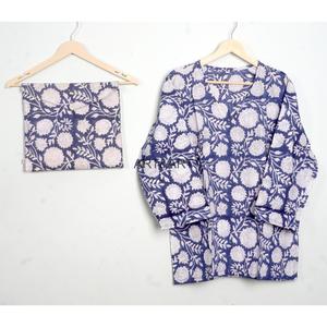 Conjunto de pijama de algodón con estampado floral para mujer, manga larga, cuello en V, cintura elástica, pantalones largos, ropa de dormir informal de 2 piezas - Product Image 4