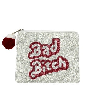 กระเป๋าใส่เหรียญลูกปัด <span class=keywords><strong>Bad</strong></span> <span class=keywords><strong>Bitch</strong></span> สีขาวแดง พร้อมพู่ห้อย ซิปปิด กระเป๋าสตางค์แฟชั่น - Product Image 4