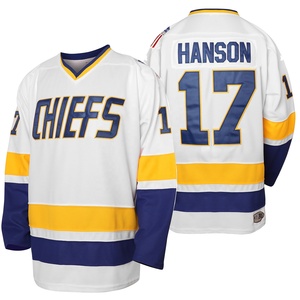 Jersey de Hockey sobre Hielo Transpirable de Alta Calidad, Blanco, Azul y Amarillo, con Tela Tackle Twill, Corte Regular para Hombre, Manga Larga - Product Image 1