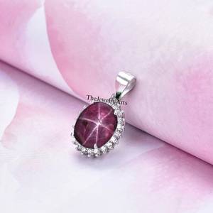 Natural <b>Ruby</b> Star Gemstone Pendant <b>Necklace</b> 925 Sterling Silver 10x8mm VVS Clarity Oval Cabochon Trendy Jewelry Gift - Product Image 4