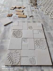 Carreaux muraux en céramique à motif de feuilles tropicales, finition rugueuse, design moderne écologique, pour usage extérieur, hôtel, piscine - Product Image 2