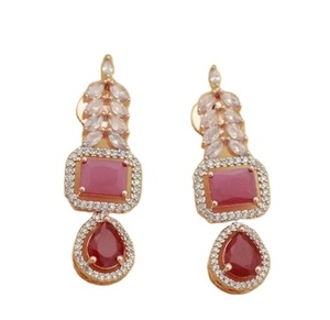 Moissanite nupcial oro rosa rubí collar joyería conjunto rojo collar pendientes conjunto compromiso joyería - Product Image 3