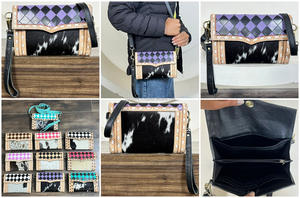 Nouveau 2026 Pochette bandoulière de haute qualité en cuir de vachette à poils naturels, motif à carreaux, en cuir travaillé à la main, avec dragonne, mini sac - Product Image 3
