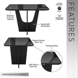 Mesa de Comedor Compacta Italiana para 4 Personas con Base de Madera Negra y Tapa de Vidrio Pintado - Product Image 3
