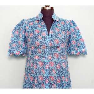 Nuevo Vestido Midi de Punto de Algodón con Estampado Floral Bohemio Indio, Cuello en V, Manga Corta, para Mujer, Verano, Playa, Oficina, Casual - Product Image 2