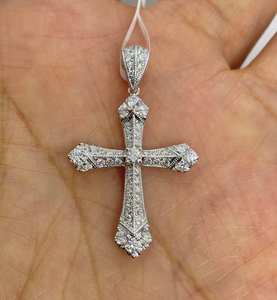 Pendentif Croix Art Déco avec Moissanite Ronde Taillée, en Argent Sterling 925, Bijou Chrétien Religieux, Charme, Cadeau - Product Image 1