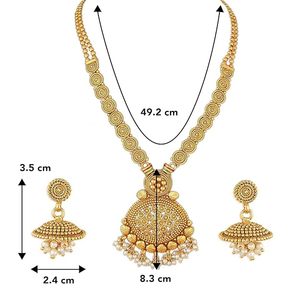 ชุดเครื่องประดับทอง 24K ชุบทอง ประกอบด้วยสร้อยคอ ต่างหู และเครื่องประดับศีรษะ ดีไซน์ดอกไม้ประดับมุกเทียม สำหรับผู้หญิง เหมาะสำหรับงานแต่งงาน - Product Image 3