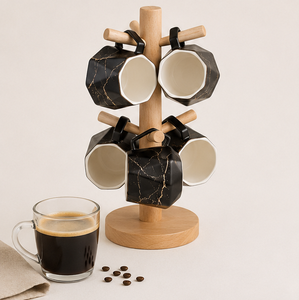 Premium Solid Wood Mug Holder <b>Tree</b> With 6 Hooks Eco-Friendly Coffee Cup Organizer Stand & Space-Saving Kitchen <b>Tabletop</b> Display - Product Image 2