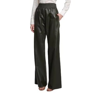 casual trousers zipper <b>fly</b> <b>women's</b> pants <b>Women</b> Baggy Leather pants Breathable Summer Woven Mid Waist Flat Front Zipper <b>Fly</b> Full - Product Image 4